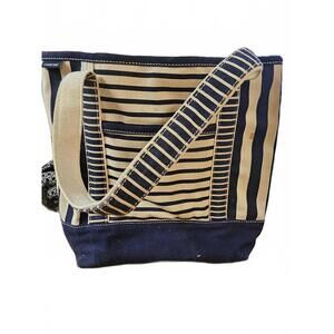 Lands’ End Navy Stripe Canvas Tote Bag – Classic Everyday Boat Tote